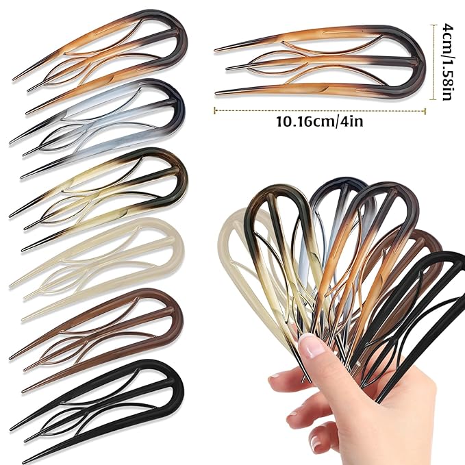 6Pcs French Hair Clips, U Shaped French Hair Pin Retro Fork Hair Pin Internal Teeth French Hair Clips, Tortoise Shell French Hair Pins for Women Thin Thick Hair Buns Twist Hairstyle Accessories