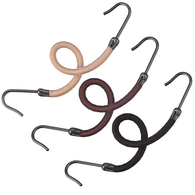 15 Pieces Elastic Hook Hair Tie Styling Ponytail Holder Hooks Cord for Curly Long Hair(Black, Brown and Blonde)
