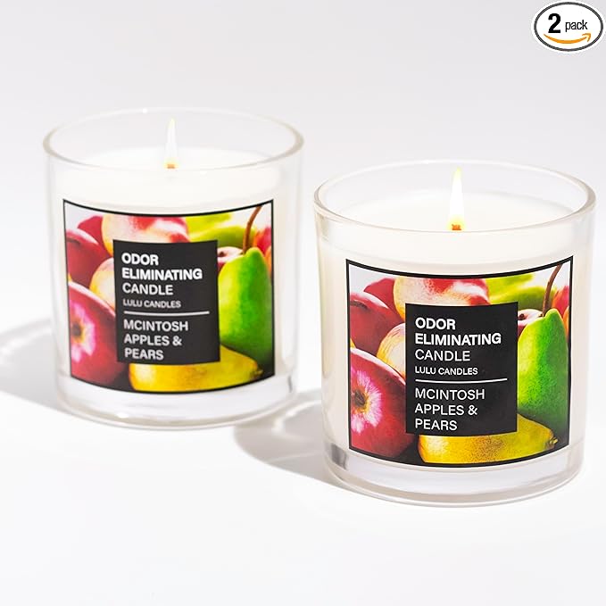 Lulu Candles | McIntosh Apples & Pears | Odor Eliminating Jar Candle | Eliminates Smoke, Pet & Cooking Odors | 9 Oz. (2-Pack) | Soy Blend Premium Candle
