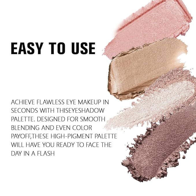 4 Colors Dark Nude Brown Off-White Light Pink Eye Shadow Palette Makeup, Neutral Matte Shimmer Eyeshadow Palette for Women Highly Pigmented Waterproof, paleta de sombras de ojos, Vegan&Cruelty-free 06