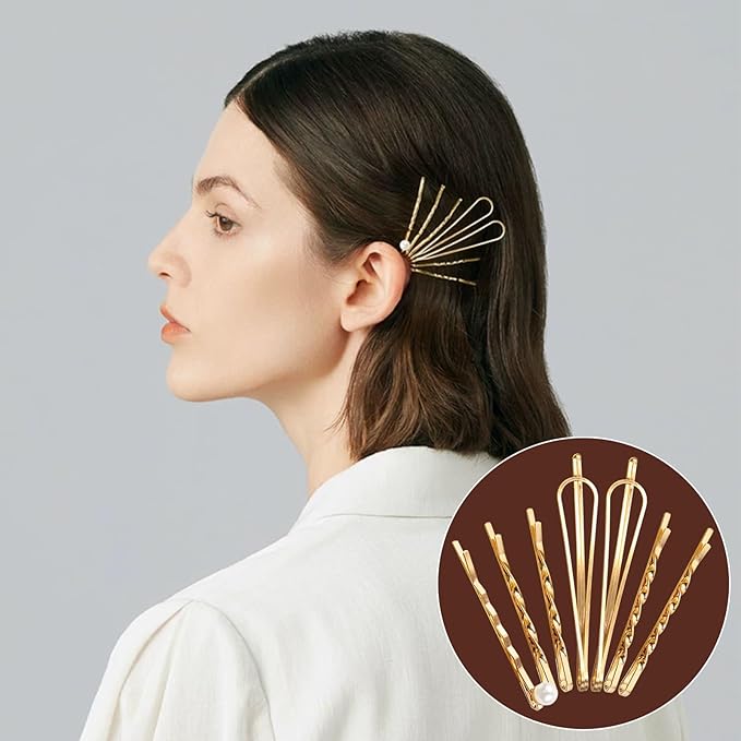 18 PCS Geometric Metal Gold Hair Styling Pins Women Girls Preppy Pearls Hair Clips Bridal Elegant Hair Barrette Set Minimalist Bobby Pins Dainty Hair Accessories