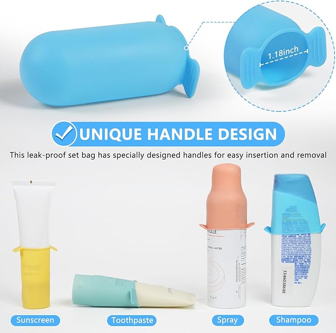 16 Pack Travel Essentials Silicone Bottle Covers,Accessories Luggage for Women Men,Travel Size Toiletries,Elastic Sleeves for Leak Proofing,Cruise Ship Essentials,Cruise Essentials 2024