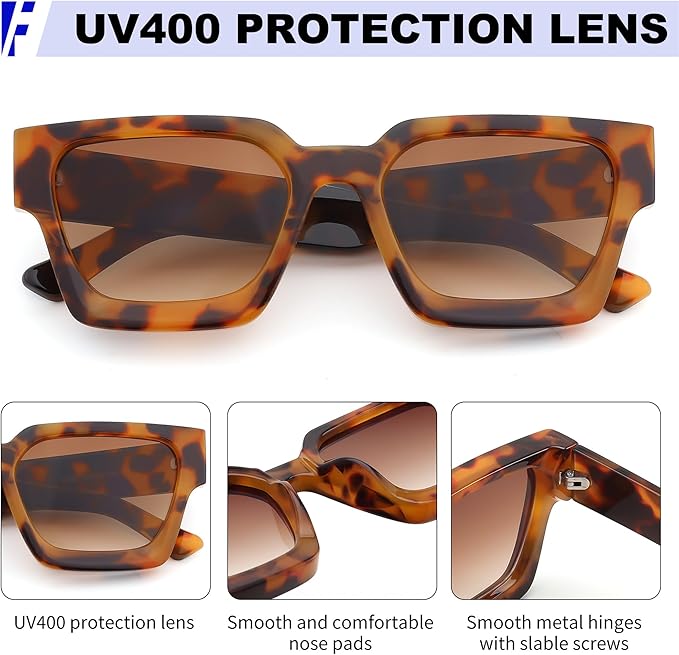 FEISEDY Retro 90s Square Sunglasses for Women Men Trendy Chunky Rectangle Sunglasses UV400 Protection B2385