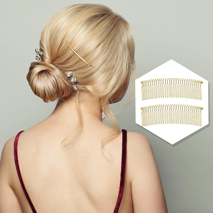 5 Pieces Hair Clip Combs Metal Wire Hair Combs Wire Twist Bridal Wedding Veil Combs (Golden,30 Teeth)