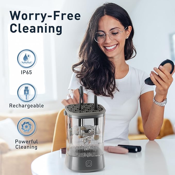 Electric Makeup Brush Cleaner - 9000 RPM Makeup Brush Cleaning Machine, IP65 Waterproof Automatic Makeup Brush Cleaner for Makeup Sponges and Brushes(Gray)