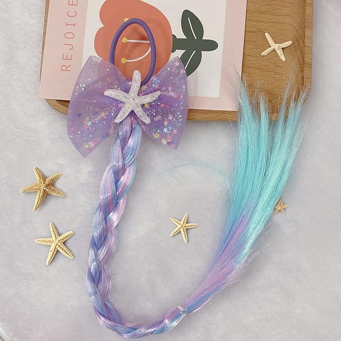 Ozzwolle 6 Pcs Girls Braid Ponytail Extensions Hairpieces, Colored Braid Hair Extensions Hair Pieces for Kids Little Girls