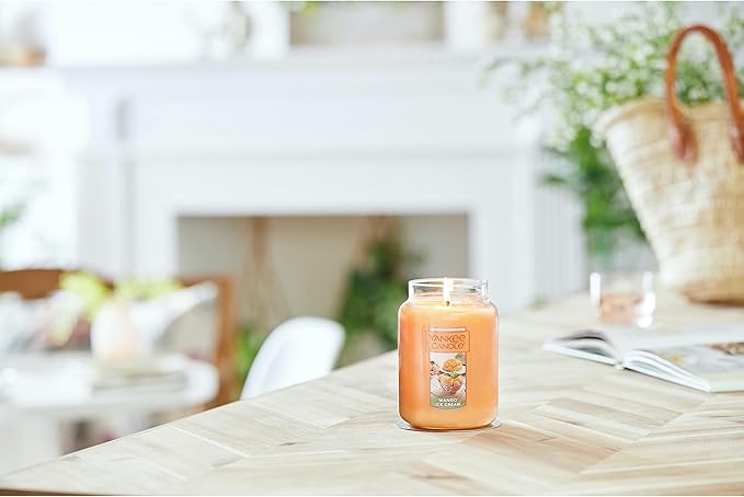 Yankee Candle Mango Ice Cream Scented, Classic 22oz Large Jar Single Wick Candle, Over 110 Hours of Burn Time, Great for Gifting