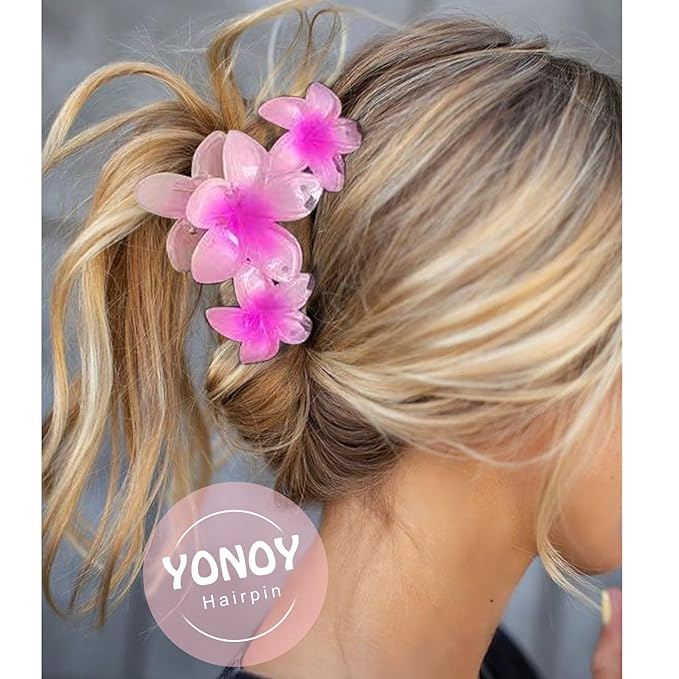6Pcs Flower Hair Clips for Women, Non-Slip Hawaiian Hair Flower Clip, Large Plumeria Banana Cute Beach Hair Accessories (Pearlescent Gradient Color)