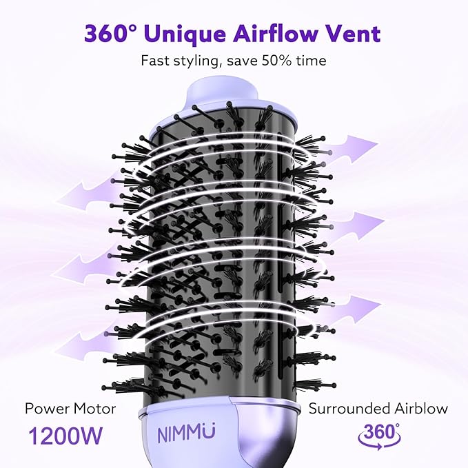 Nimmu Hair Dryer Brush Blow Dryer Brush in One, 4 in 1 Hair Dryer and Styler Volumizer for Drying Straightening Curling Volumizing Hair, Upgraded Hot Air with 2.4” Oval Barrel, Purple