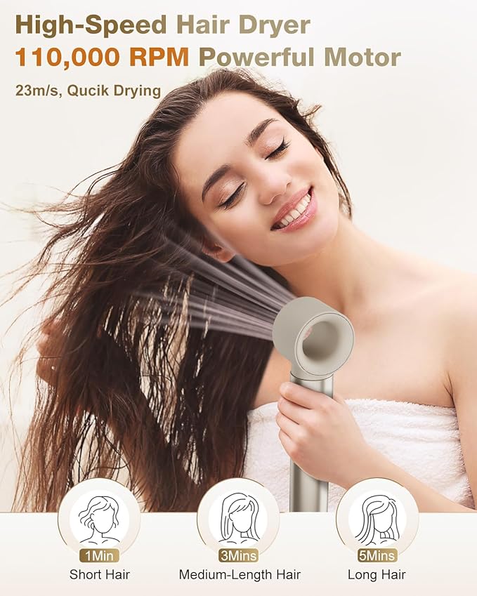 7MAGIC Hair Dryer Brush & 6 in 1 Hair Styler,110,000 RPM High-Speed Negative Ionic Hair Dryer Fast Drying, Multi Hair Styler, Professional Blow Dryer Brush for Curling Volumizing Straightening Styling
