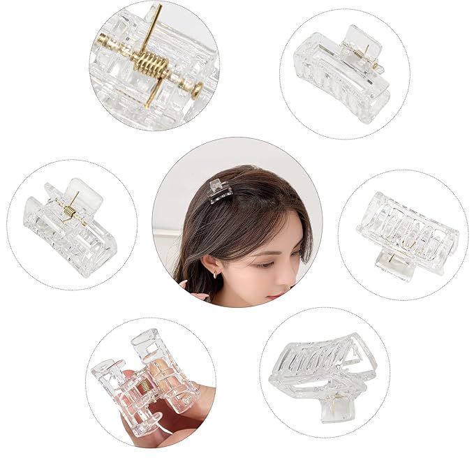 Cobinaan Small Claw Hair Clips for Women Girls, 10 Pieces 1.5 Inch Mini Hair Jaw Clips for Thin/Medium Thick Hair, Matte Rectangle Nonslip Clip with Gift Box (Black+clear color series)