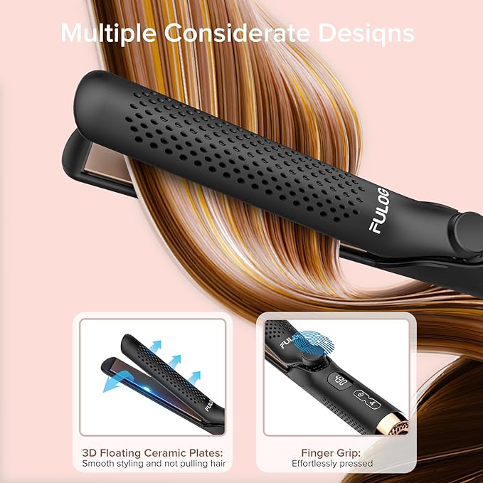 360° Airflow Styler Curling Iron, 1.25 Inch Hair Straightener and Curler 2 in 1, LED Display Curling Flat Iron with Cooling Air Vents to Lock in Style, Adjustable Temp Curling Wand (Black)