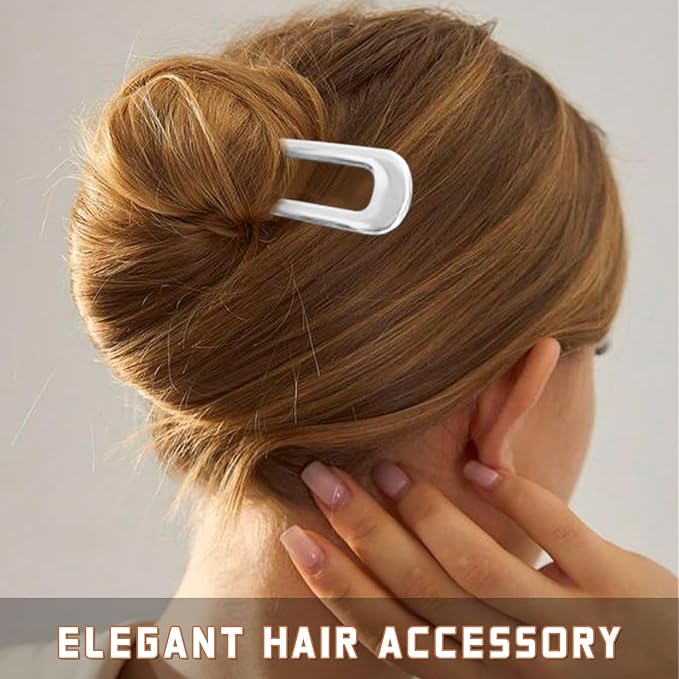 2Pcs French Hair Pins for Thick Hair, Metal French Twis Hair Pins for Women Girls, U-Shaped French Pin for Buns, 5.5 Inches Large French Pins Hairstyle Accessories (Silver, Rose Gold)