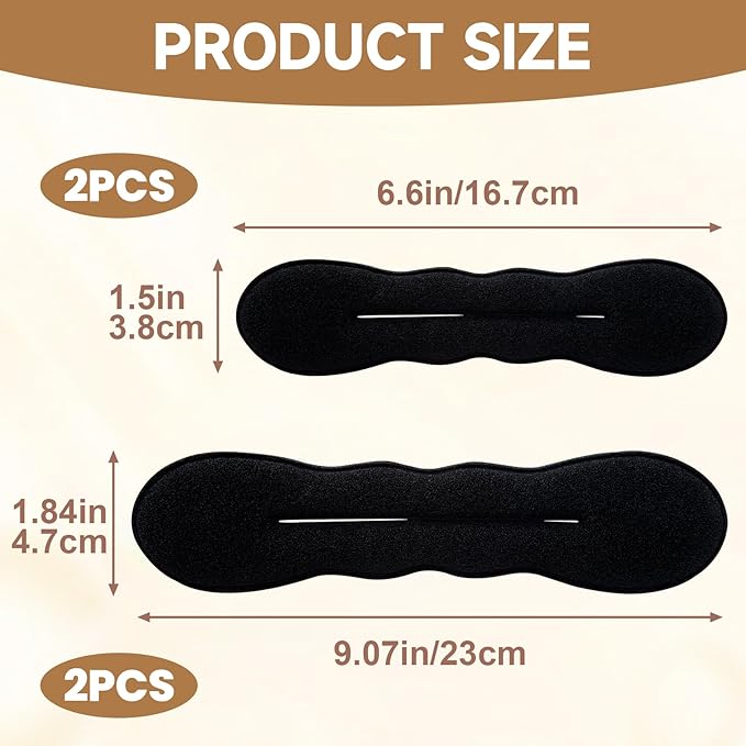 4pcs Hair Bun Maker for Women, Non-Slip Hair Bun Shaper Curler, Lazy Sponge Bun Updo Hair Styling Accessories for Long Thin Curly Straight Wavy Hair- Black