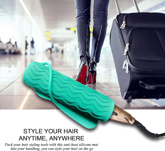 11" X 7.5" Large Size Heat Resistant Silicone Travel Mat, Anti-Heat Pad for Hair Straighteners, Hair Rollers, Curling Irons, Flat Irons and Other Hair Styling Tools - Mint Green (Turquoise)