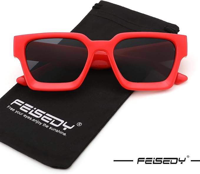 FEISEDY Retro 90s Square Sunglasses for Women Men Trendy Chunky Rectangle Sunglasses UV400 Protection B2385