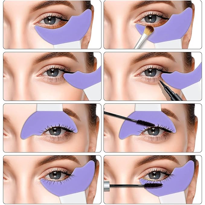 4Pcs Eyeliner Stencils Reusable Silicone Eyeliner Aid Mascara Shield Guard Eyeliner Eyelash Lipstick Eyeshadow Applicators Aid Tool Multifunctional Eye Makeup Tool for Women, Beginners(Purple)