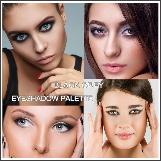 9 Color Matte & Shimmer Eyeshadow Palette, Waterproof High Pigmented Smokey and Cool-Toned Shadows in Black Gray Silver and White, Makeup Palette for Smoky Gothic and Halloween Looks(Black#)