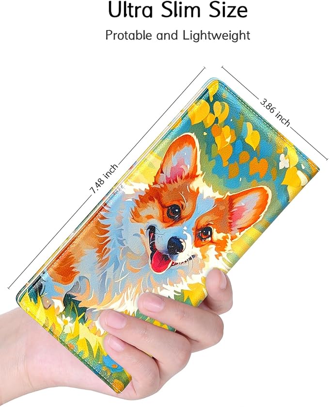 Nipichsha Womens Wallet, RFID Slim Wallets for Women, Thin Ladies Credit Card Holder Purse, Cute Leather Bifold Clutch Billfold with 11 Card Slots & ID Window, Summer Dog