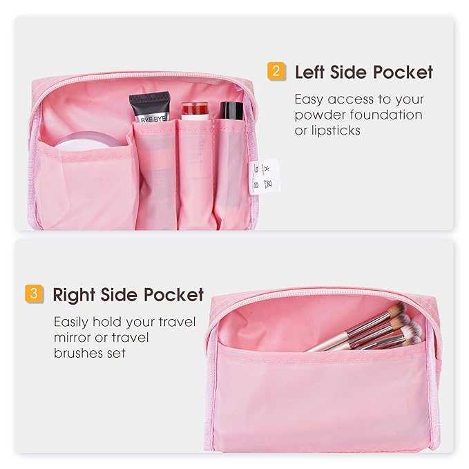 Narwey Small Makeup Bag for Purse Mini Cosmetic Bag Travel Makeup Pouch Zipper Pouch Cute Make up Bags with Compartments for Women Girls (Pink, Small)