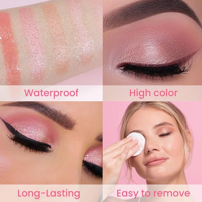 AMY'S DIARY Pink Shimmer Eye Shadow Makeup Palette 9 Colors, Highly Pigmented Matte Glitter Shimmer Pearl Waterproof Party Sparkling Eyeshadow Palette (01#)