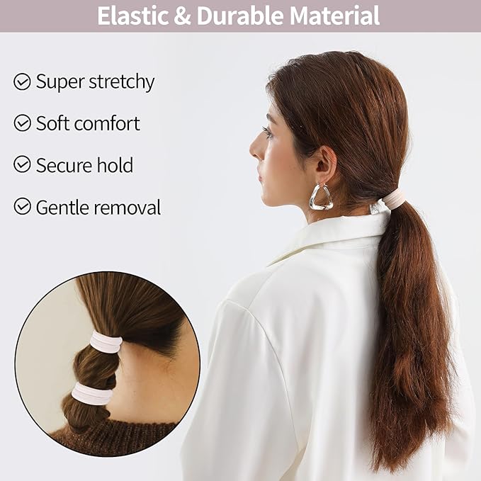 150 Pcs Elastic Hair Ties No Damage for Thick & Thin Hair, Ponytail Holders, Elastics, Soft Pony Tails Bands for Women, Beige