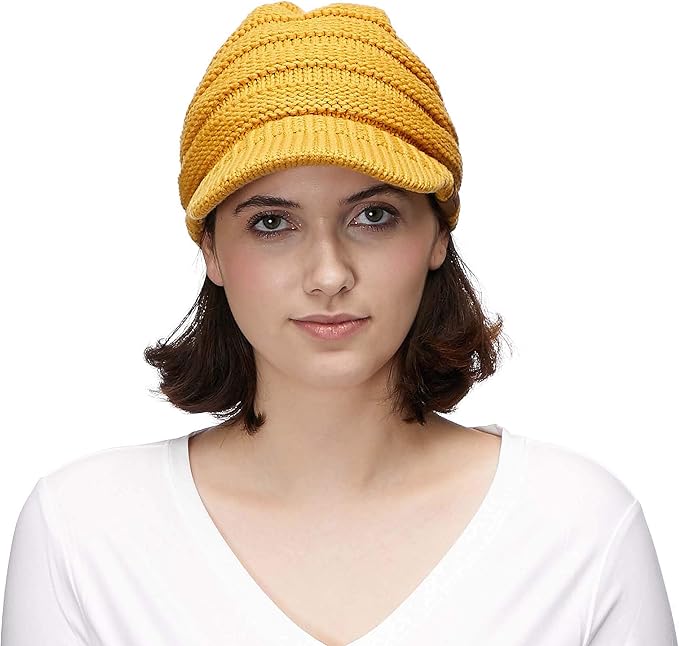 C.C Hatsandscarf Exclusives Women's Ribbed Knit Hat with Brim (YJ-131)(YJ-2023)
