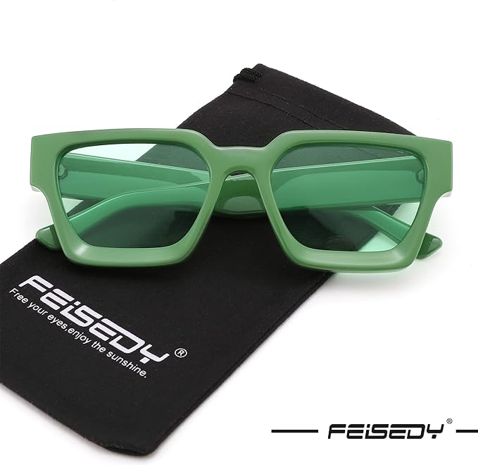FEISEDY Retro 90s Square Sunglasses for Women Men Trendy Chunky Rectangle Sunglasses UV400 Protection B2385