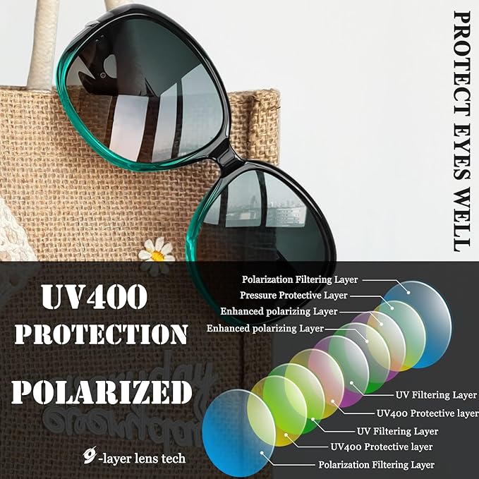 Joopin Big Womens Sunglasses Polarized Trendy Sun Glasses Large Rectangle UV Protection Rhinestone Sunnies