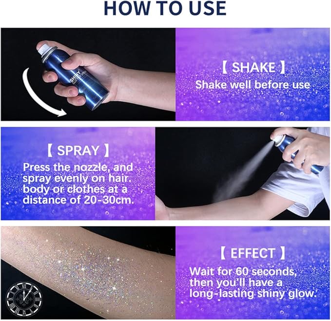 Body Glitter Spray,Glitter Spray for Hair and Body,Glitter Hair Spray for Clothes,Long-Lasting Body Shimmer Spray Suitable for Stage,Festival Rave and Makeup Prom-60ML