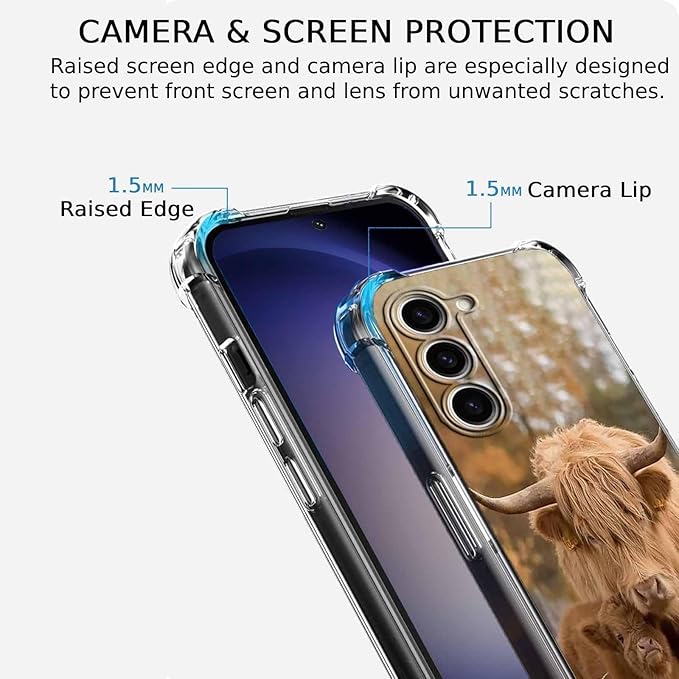 for Samsung Galaxy S23 Case with Cow Design,Cute Highland Cattle Family Pattern,Clear Slim Soft TPU Bumper Case,6.1”(Cow,S23)
