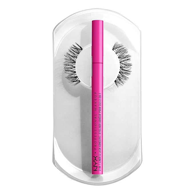 NYX PROFESSIONAL MAKEUP Jumbo Lash! Vegan False Eyelashes Kit with 2-in-1 Eyeliner Adhesive, Up to 12HR Wear, Reusable Fake Lashes - Fringe Glam Kit