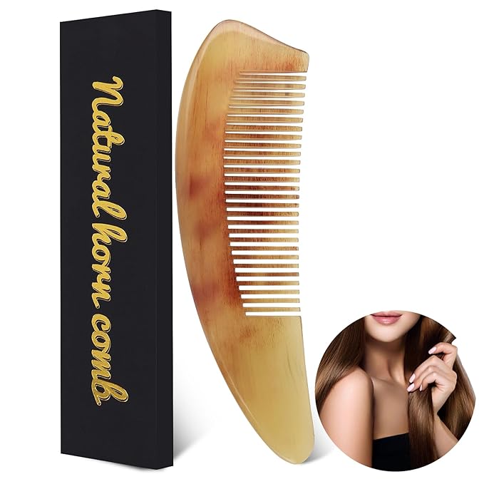 Horn Comb - Anti-Static Fine Tooth Detangling Comb for All Hair Types and Ages