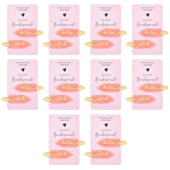 20PCS Bridesmaid Hair Clips - No Bend, Creaseless Pink Hair Accessories for Bride, Women & Girls (20Pcs/10Cards)