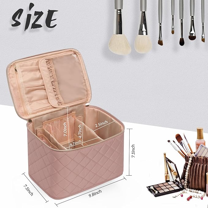 OCHEAL Pink Makeup Bag,Travel Large Capacity Cosmetic Bags For Women Large Travel Toiletry Bag Girls Traveling With Brush Slot And Divider-Nude Pink