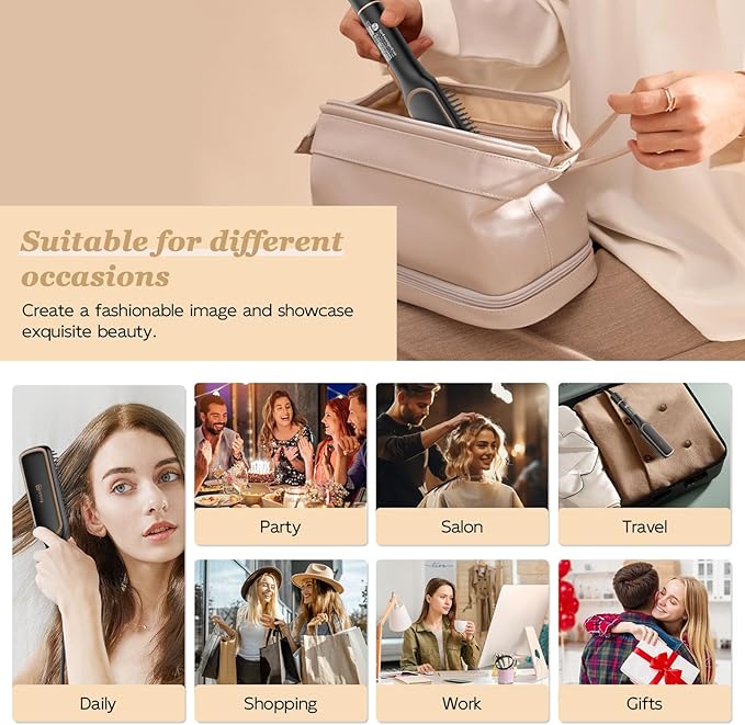 Nicebay Straightener Brush, Rotatable Temperature Adjustment Hair Straightening Brush, Auto-Off & Led Display Hair Straightener Comb for Women