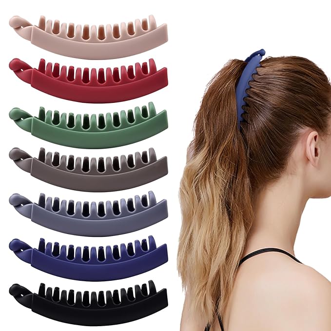 7 Pcs Large Banana Clip 5.1" Big Banana Hair Clip for Thick Hair, No-Slip Ponytail Matte Holder Hair Claw for Women