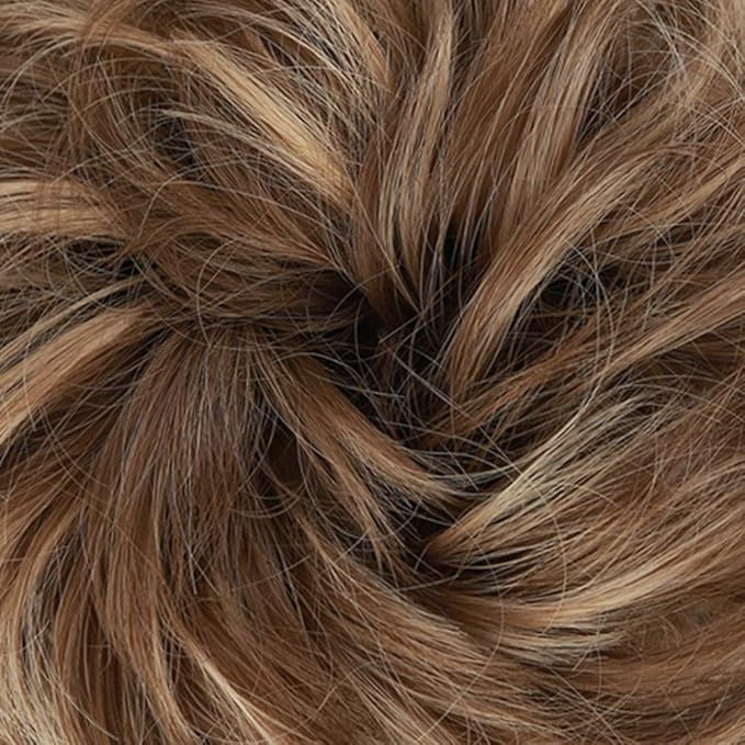 MORICA 2PCS Messy Hair Bun Extensions Curly Wavy Messy Synthetic Chignon Hairpiece Scrunchie Scrunchy Updo Hairpiece for women(Light Golden Brown & Pale Golden Blonde)