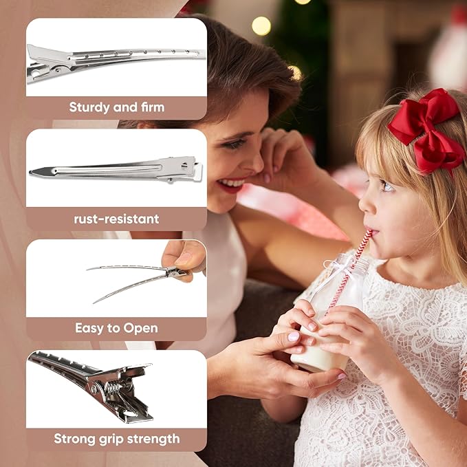Hair Clips for Rollers,Pin Curl Clip,Metal Duck Billed Hair Clips for Women Styling,24pcs(3.5Inch) Silver larger Aligator Curl Loc Clips, Salon,Bows DIY,1pcs Rat Tail Combs,Dgeclr