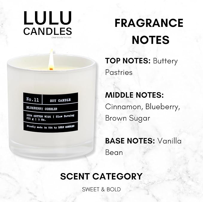 Lulu Candles | Blueberry Cobbler | Luxury Scented Soy Jar Candle | Hand Poured in The USA | Highly Scented & Long Lasting (9 Oz.)