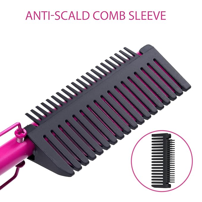 Hair Straightener, Electric Hot Comb Hair Straightener Brush with Ceramic Heater Surface, Fast Heating, Dual Voltage, Adjustable Temperature for Natural Black, Curly, Frizzy Hair & Beard