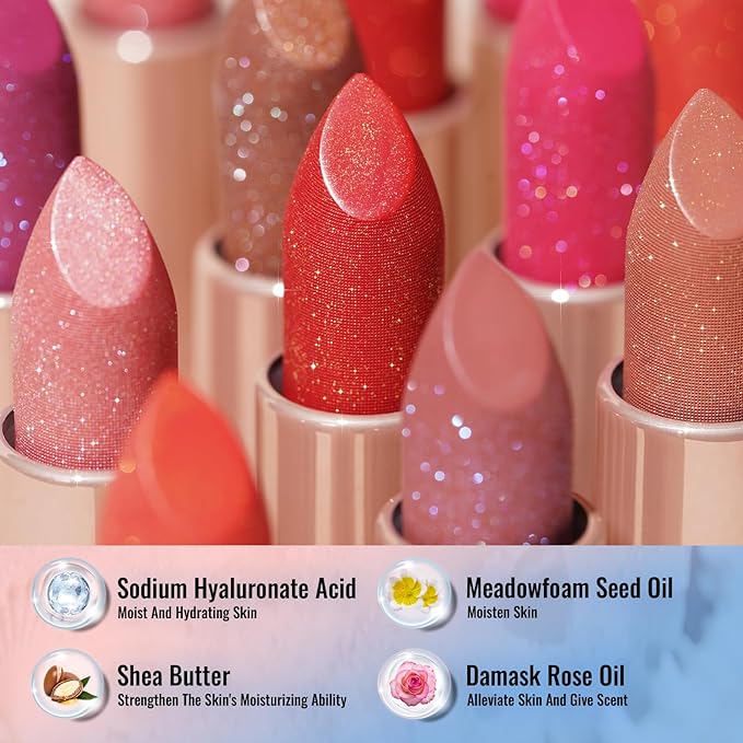 Oulac Shimmer Lipstick for Women, Infinity High Shine Finish, Hydrating Lip Color Infused with Damask Rose Oil for All-Day Comfort, Gluten-Free Vegan Beauty, D04 Brunt Rose