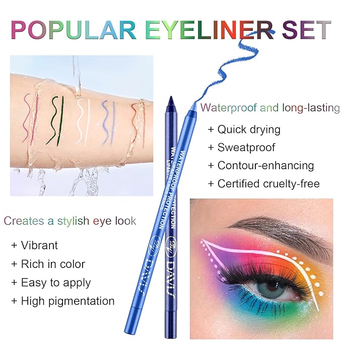 3 Colorful Eyeliner Pen Set, Eye Shadow Pencil, Pearl Eyeliner Kit Metallic Glitter Colored Eye liner for Women Eye&Lip Liner Professional Waterproof Eye Makeup (3PCS D)