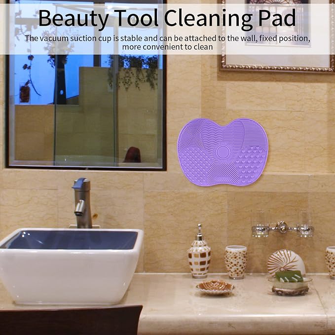 2 Pcs Silicone Make Up Brush Cleaning Mat, Makeup Brush Cleaner Mats, Cosmetic Cleaning Pads, Portable Washing Tool with Suction Cup for Makeup Cosmetic Brushes