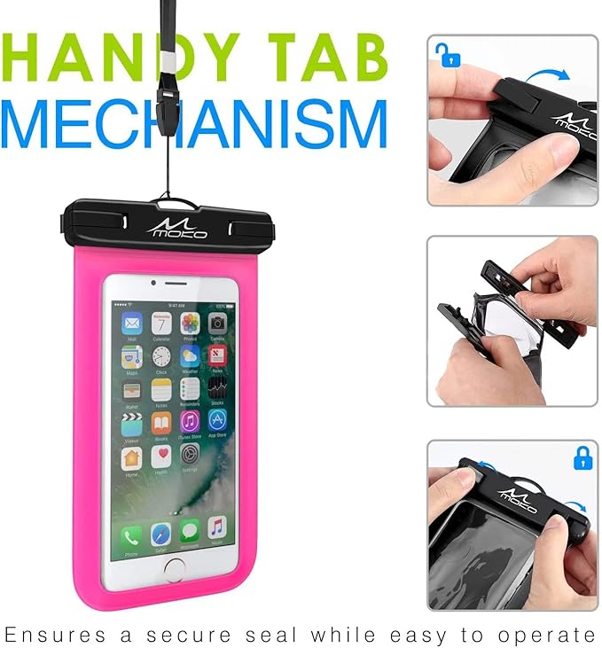 MoKo Waterproof Phone Pouch Holder 2Pack, Underwater Cellphone Case Dry Bag with Lanyard Armband Compatible with iPhone 16 15 14 13 12 11 Pro Max X/Xr/Xs/SE 3, Samsung S24/S23/S21/S10, Black+Magenta