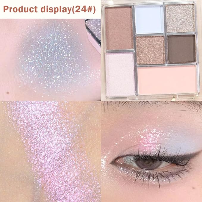 Seven Color Matte Shimmer Eyeshadow, 7 Sky Blue Nude Champagne Gold & Black Brown Series Pressed Powder Eyeshadow, Daily Silky Makeup Eyeshadow Palette,Easy to Carry,Vegan & Cruelty-Free, 24# 0.25 Oz