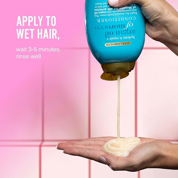 OGX Extra Strength Hydrate & Repair + Argan Oil of Morocco Conditioner for Dry, Damaged Hair, Cold-Pressed Argan Oil to Moisturize Hair, Paraben-Free, Sulfate-Free Surfactants, 25.4 Fl Oz