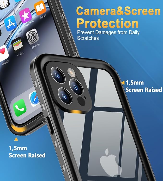 Design for iPhone 12 Pro Max Case Waterproof, Full Body Underwater Dustproof Shockproof Case Built-in Screen Protector - Clear