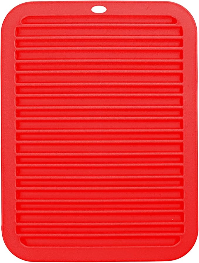 Large Silicone Heat Resistant Mat, 12"x 9" Professional Heat Mat for Curling Iron, Hair Strainghtener and Styling Tool Appliances, Flat Iron Mat, Travel Silicone Mat for Hair Dryer Salon Tools, Red