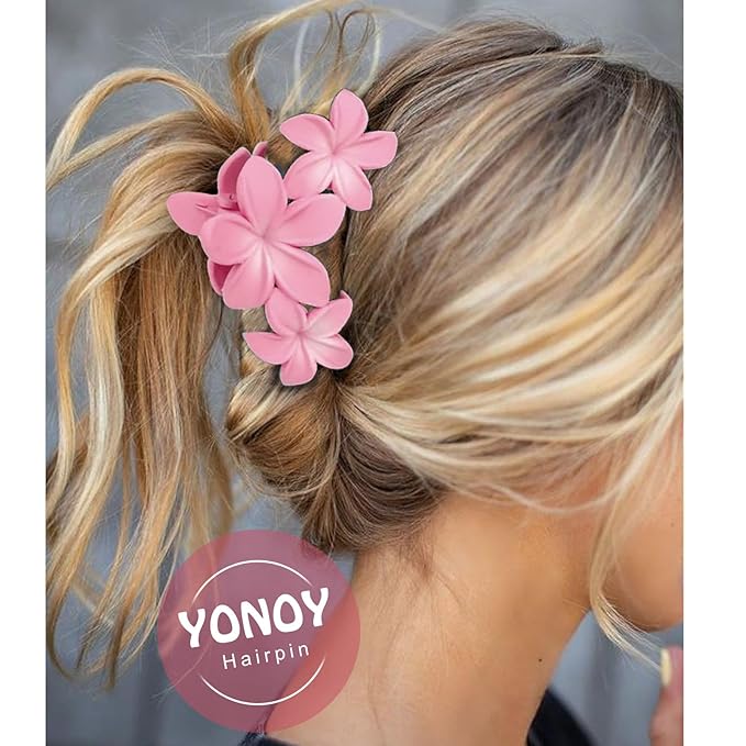 6Pcs Flower Hair Clips for Women,Non-Slip Matte Flower Hair Clips for Women,Hawaiian Clip Large Plumeria Hair Clip Banana Cute Clip Beach Hair Accessories (Frosted gradient color)